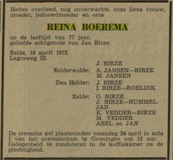 reina boerema in 1972.